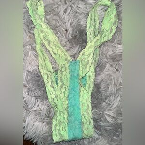 Butterfly Thong Lace Panty Green/Teal by Real Underwear -New In Box Size SMALL